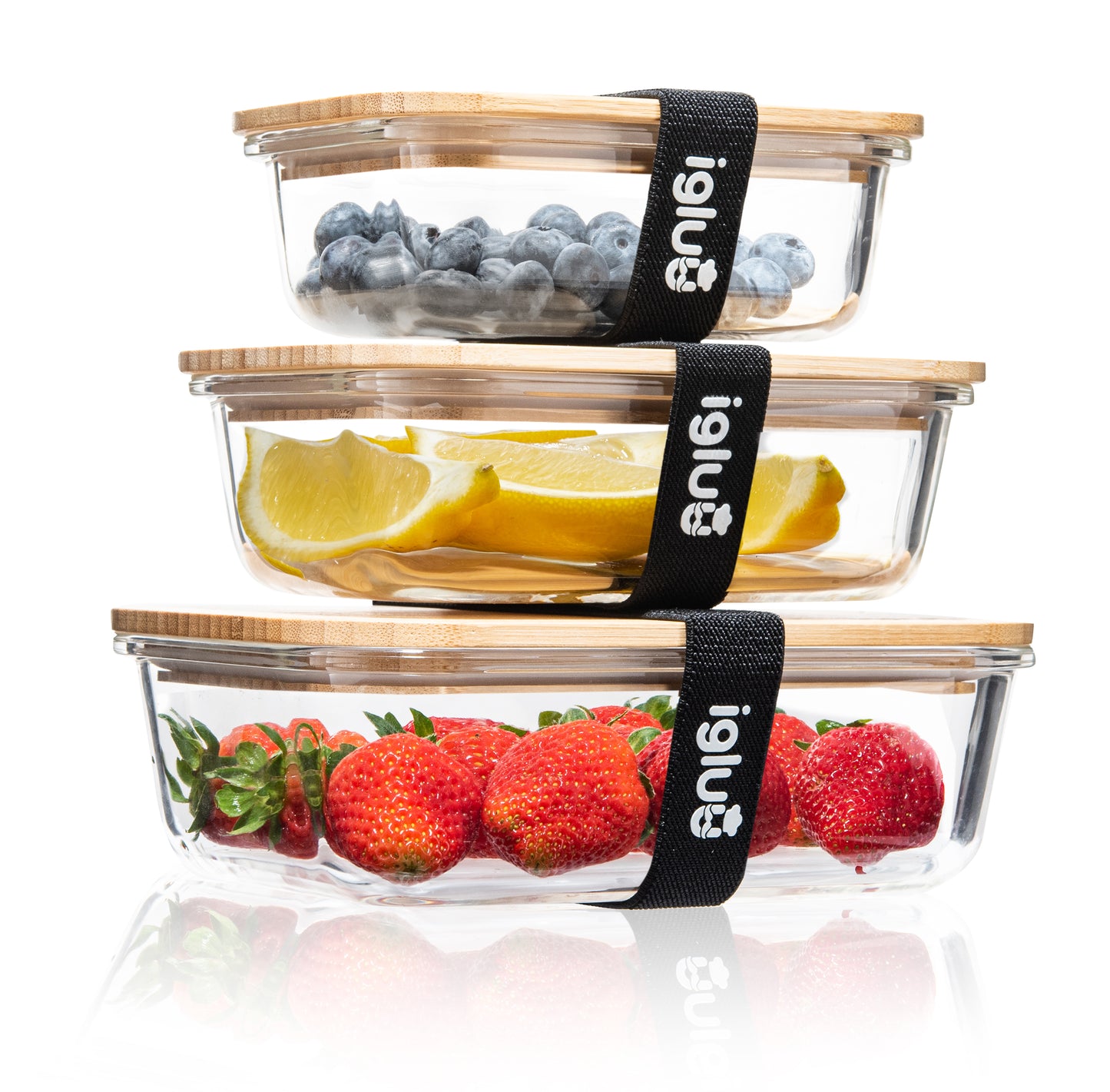 Glass Containers with Bamboo Lids - Set of 3