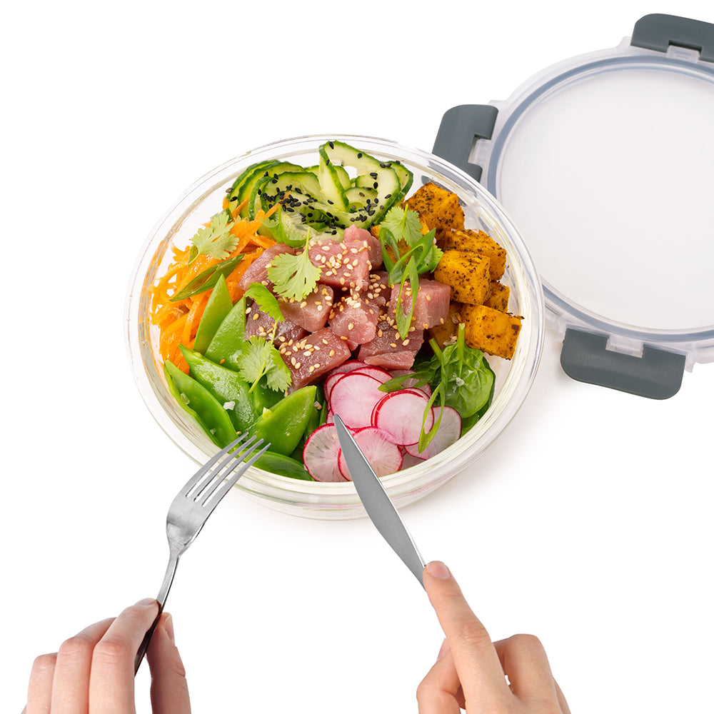 Round Glass Meal Prep Containers with Locking Lids - 3 Pack