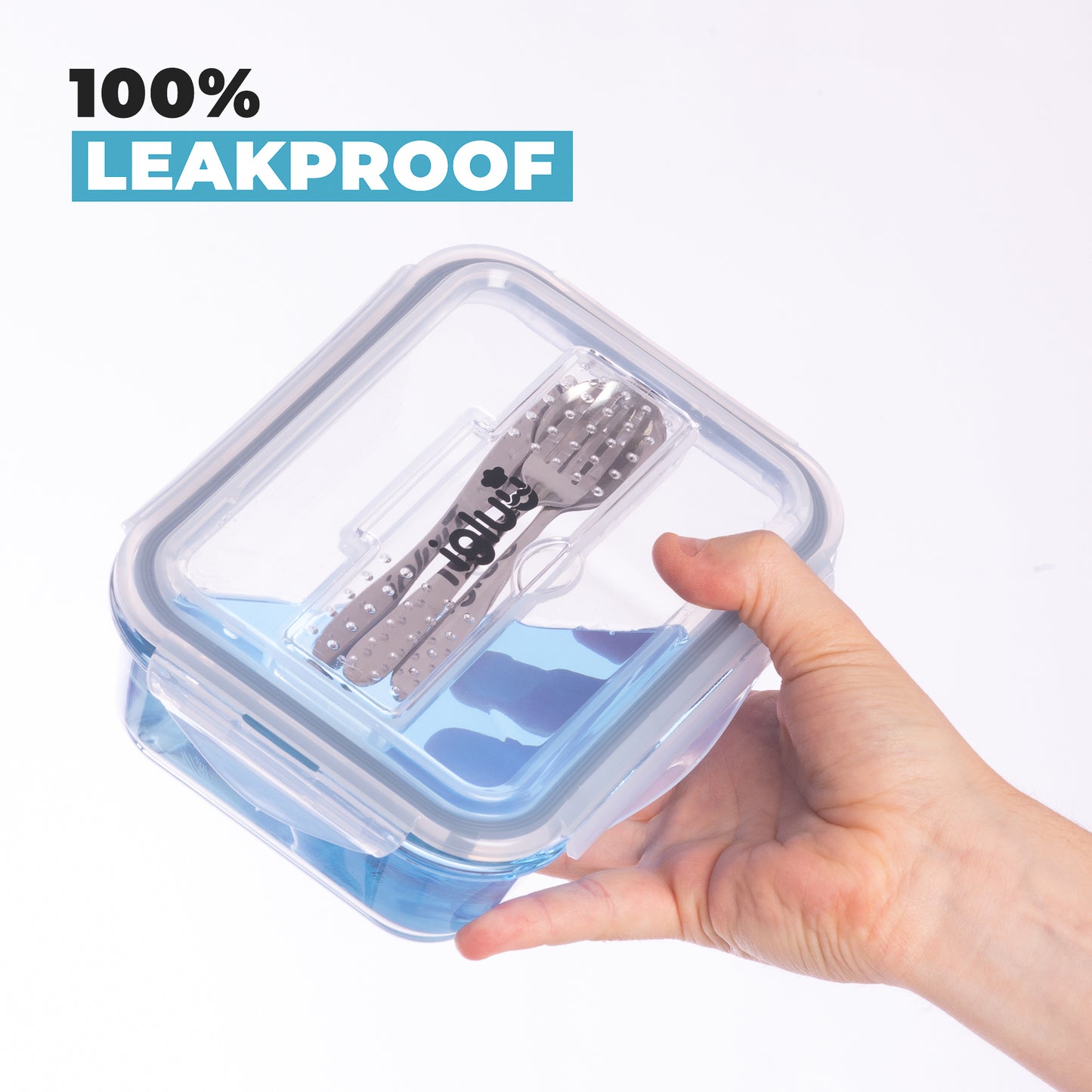 Glass Containers with Cutlery Lid - 1050 ml - 3 PACK