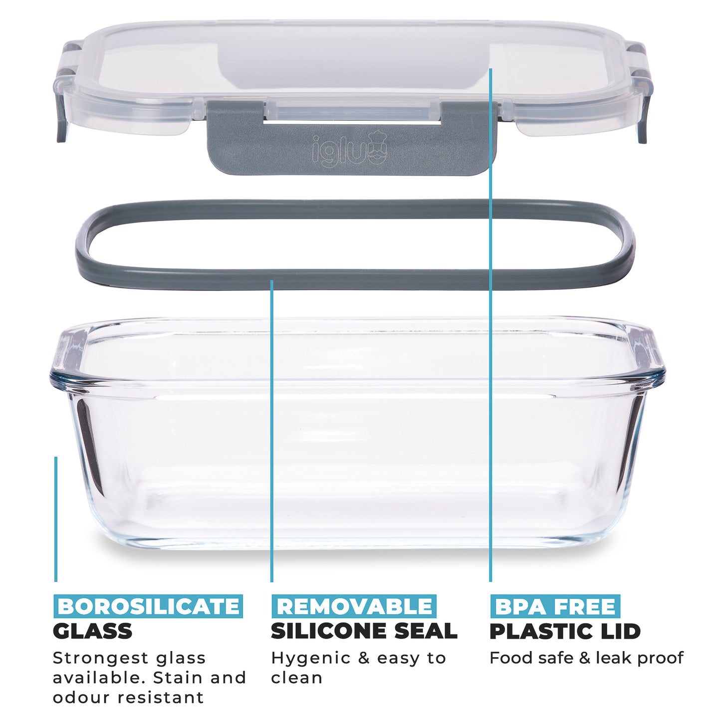 Glass Containers with Snap Lock Lids 1050ml
