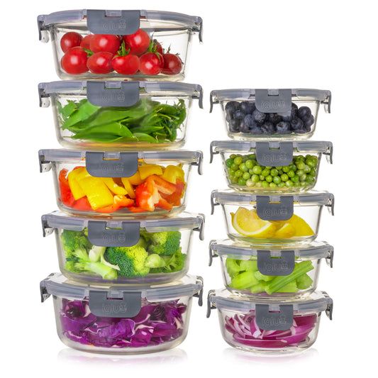 ROUND Glass Meal Prep Containers - 10 Pack