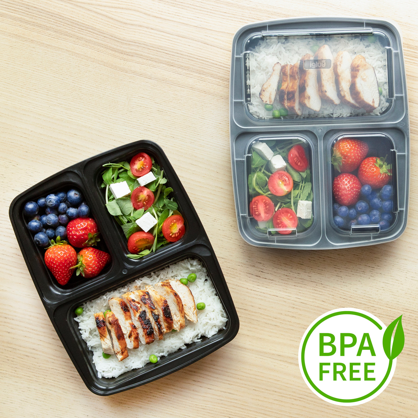 3 Compartment Meal Prep Food Containers with Airtight Lids